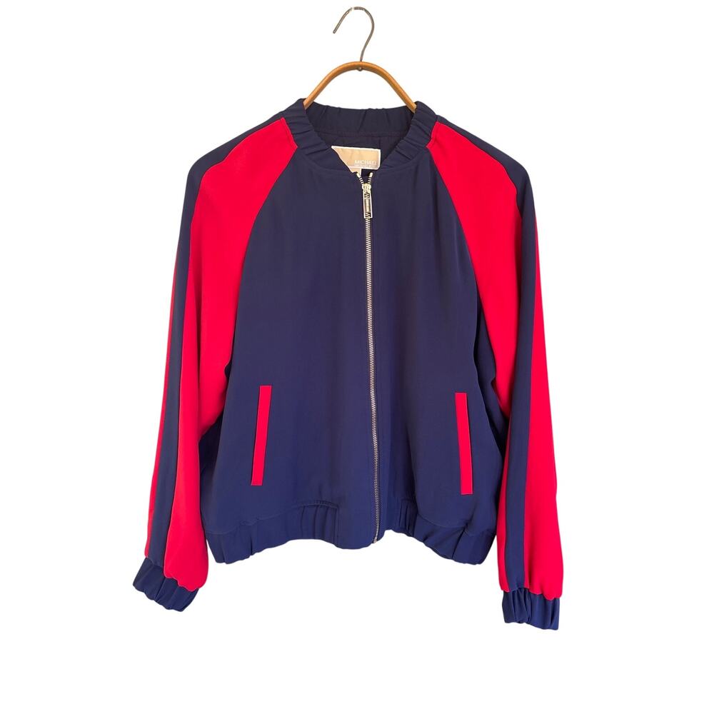 Michael Kors Quilted Shacket Jacket Women's Blue Red Zip Front Lightweight Large
